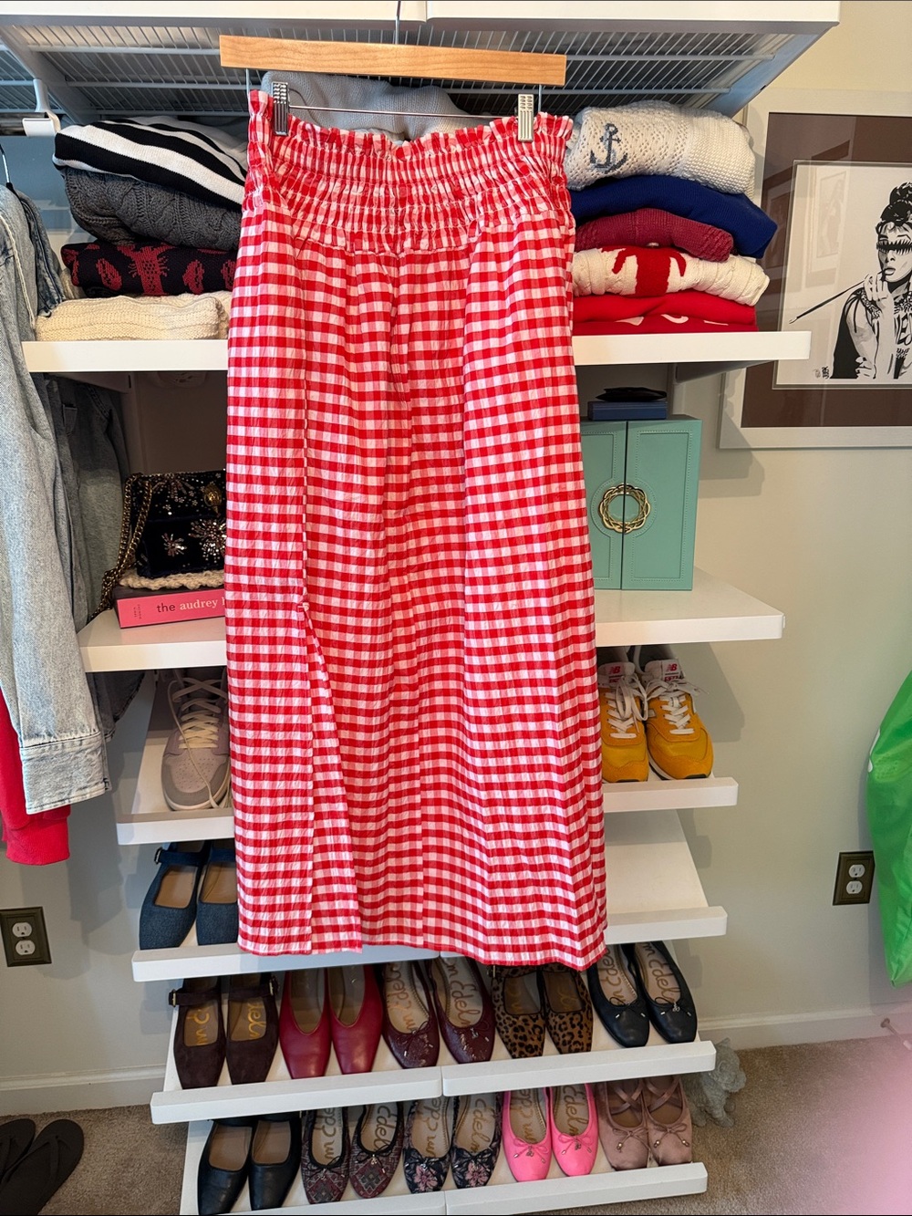Universal Thread Red and White Gingham Smocked-Waist Maxi Skirt